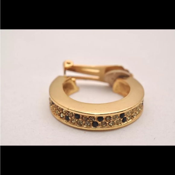 Christian Dior Vintage Rhinestone Clip-on Earrings Gold Tone CD 6723J - Picture 2 of 14